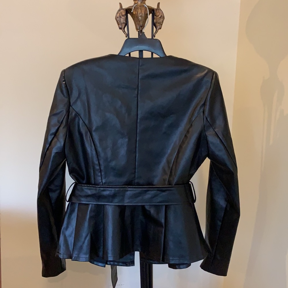 Black Peplum Leather Jacket With Belt - image 3